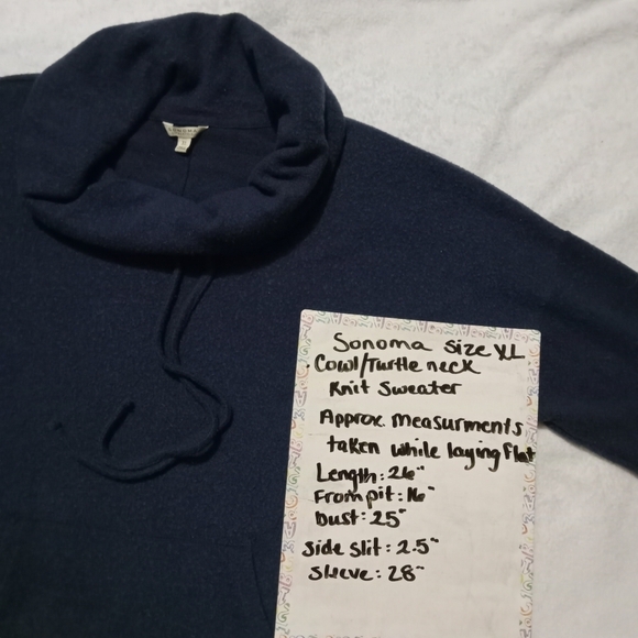 5 for $10 Sonoma Navy Drawstring Cowl Turtle Neck Knit Sweater size XL - Picture 2 of 8